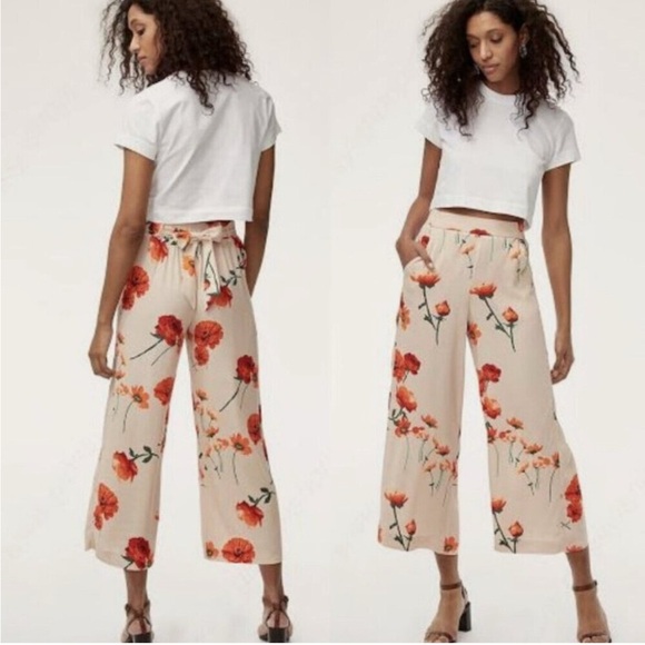 Aritzia Wilfred Goji Floral Faun Pants in Denude - Wide Leg Crop - Picture 1 of 13